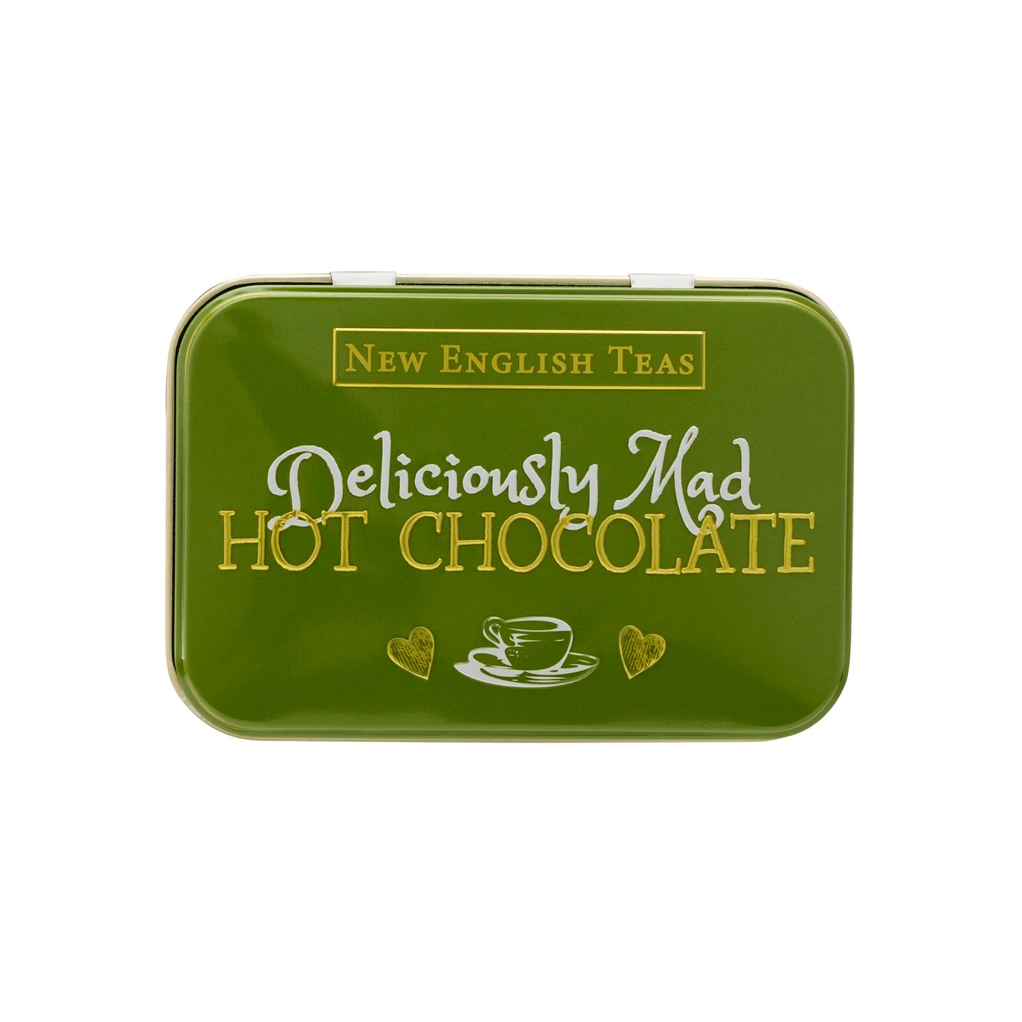 Alice in Wonderland Hot Chocolate Tin green lid with gold embossing