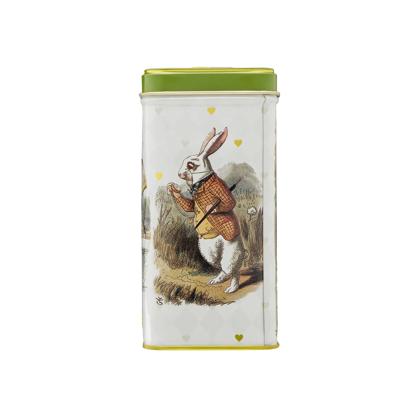 Tea tin with the March Hare illustration on a white background