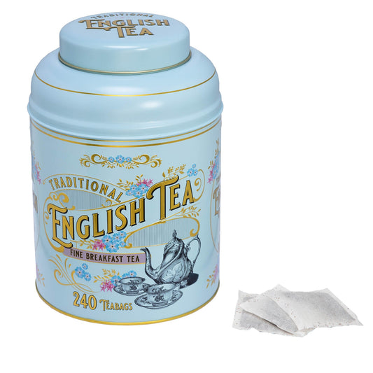 Vintage Victorian 240 Teabag Tea Caddy - Powder Blue - New English Teas