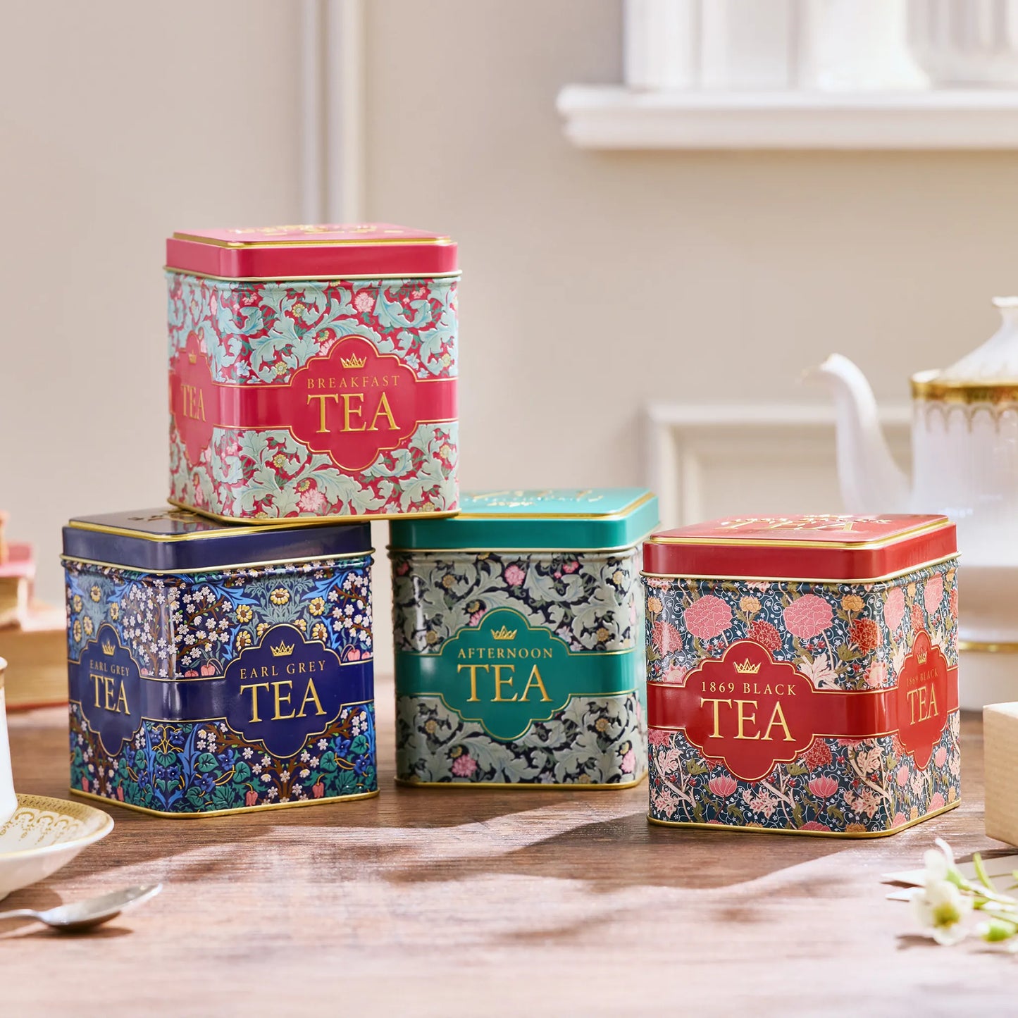 Tapestry Square Tea Tin Set of 4 Tins & Blends by New English Teas