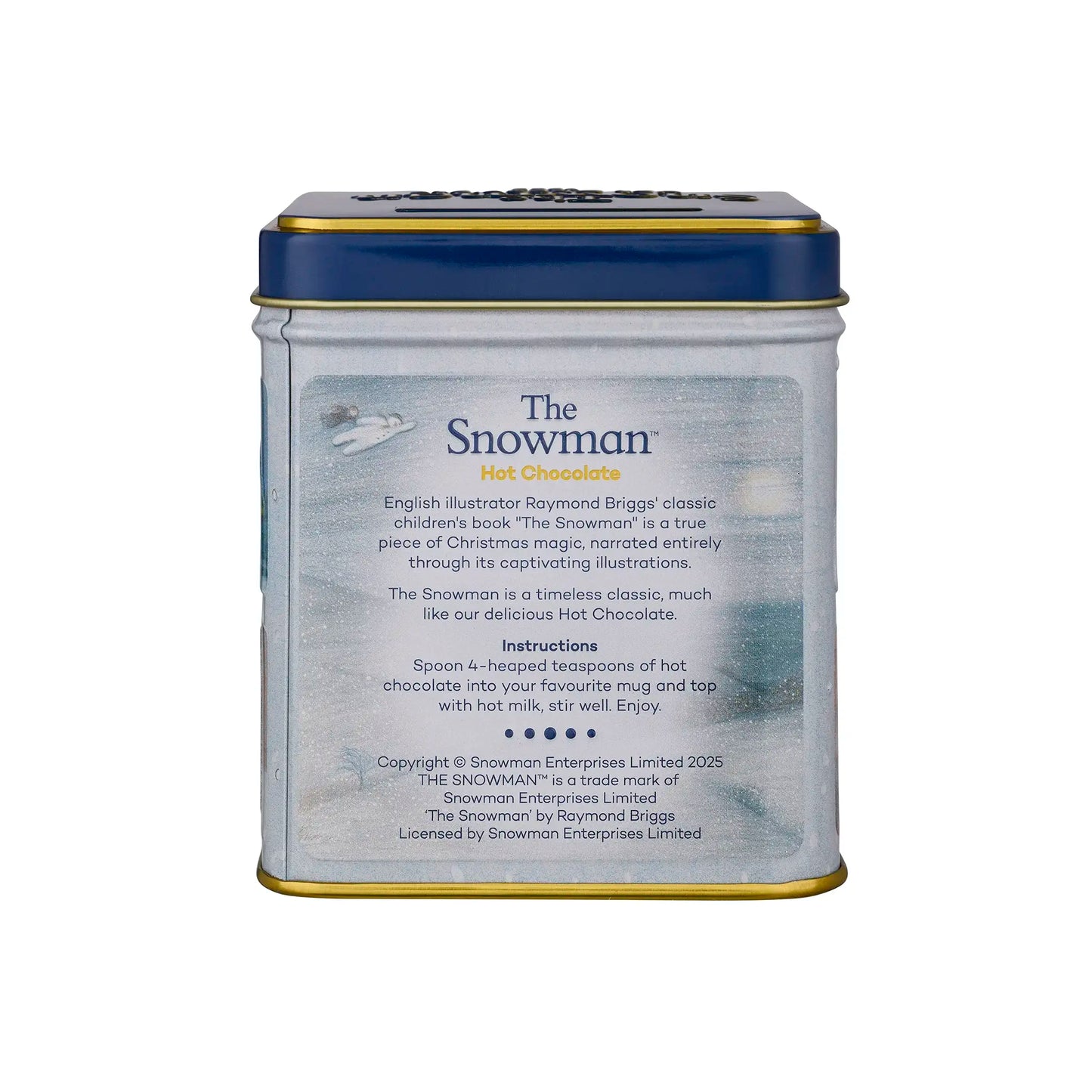 The Snowman 125g square hot chocolate tin by New English Teas