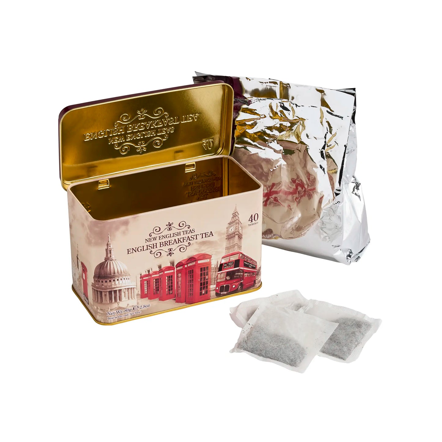 Vintage England Classic Tea Tin with 40 English Breakfast Teabags - New English Teas