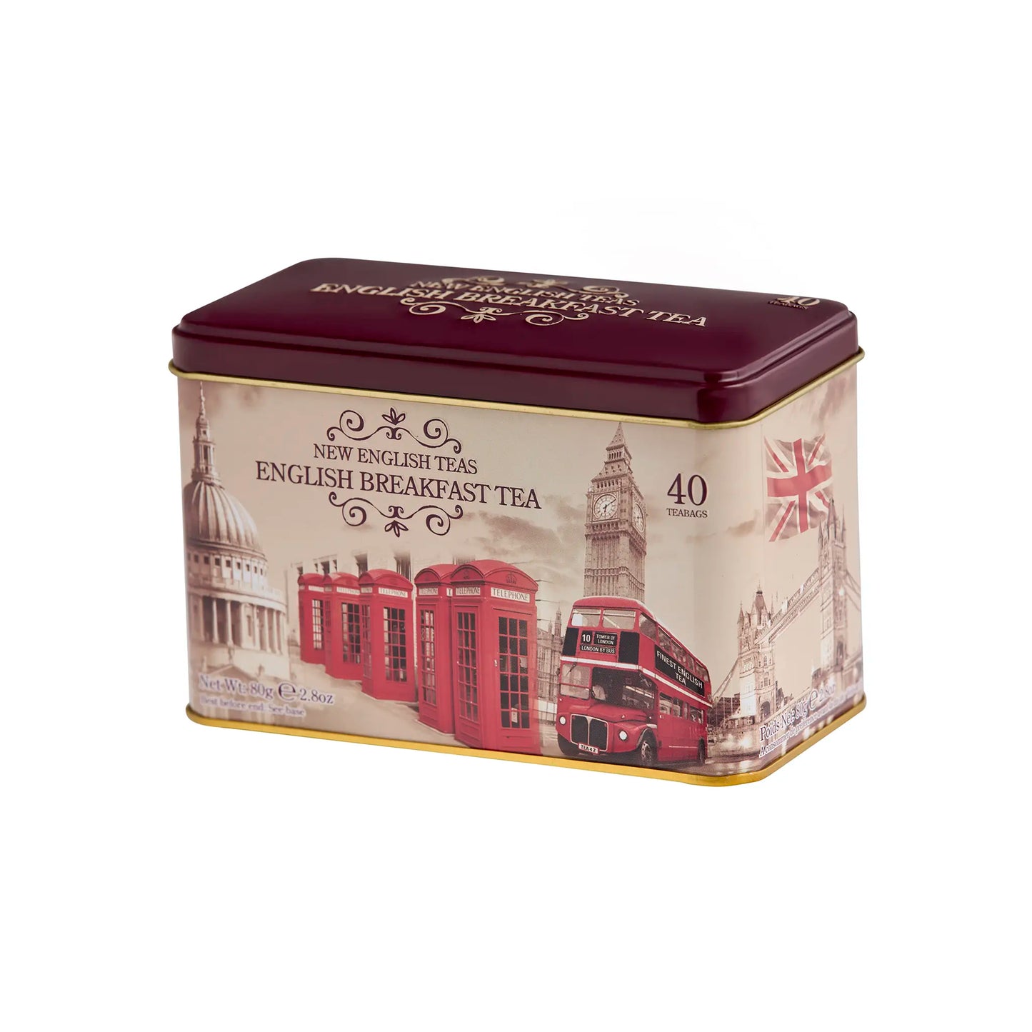 Vintage England Classic Tea Tin with 40 English Breakfast Teabags - New English Teas