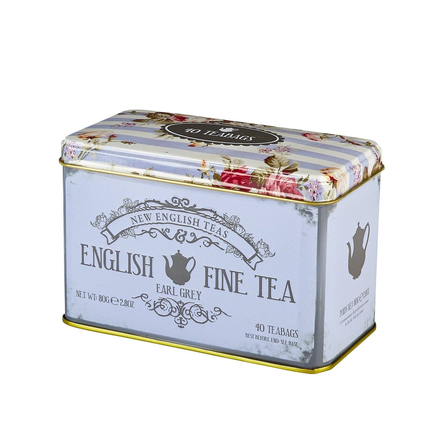 Vintage Floral Classic Tea Tin - Powder Blue - New English Teas