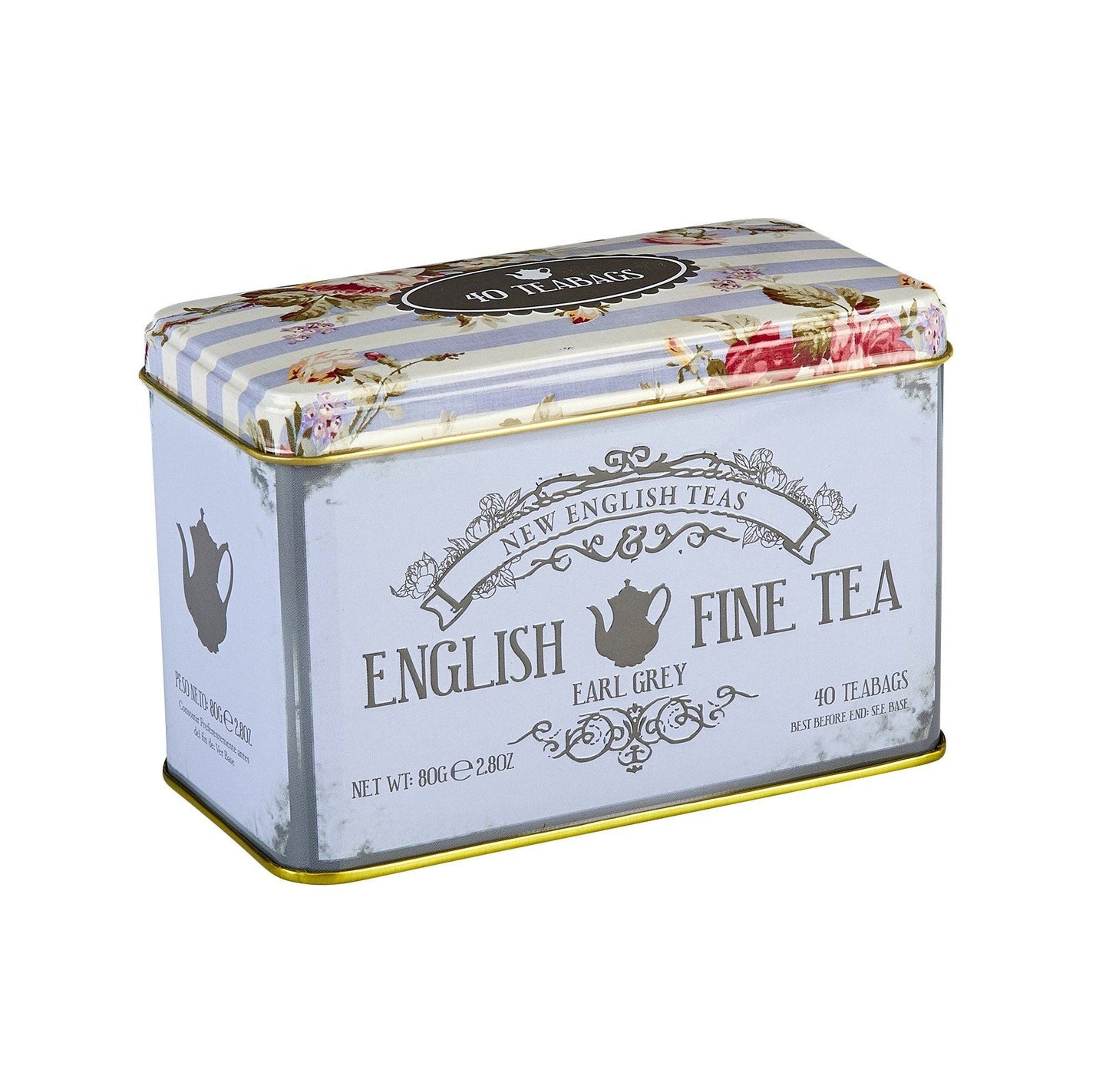 Vintage Floral Classic Tea Tin - Powder Blue - New English Teas