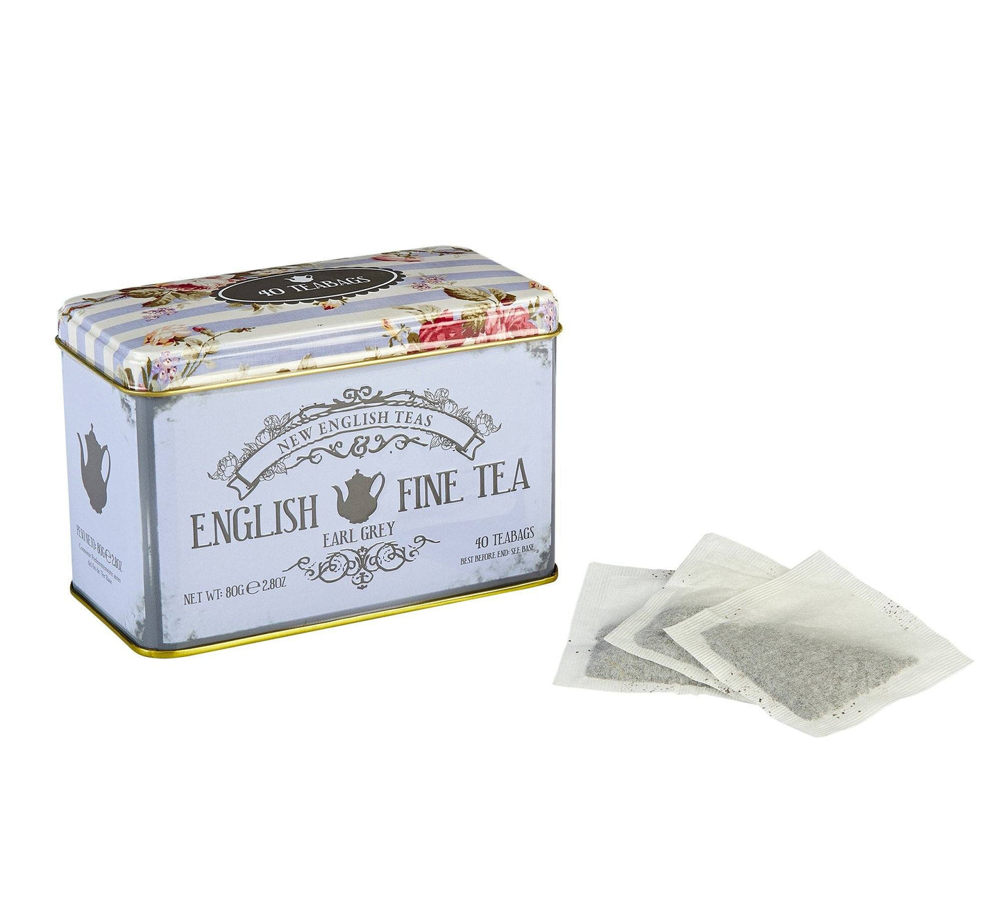 Vintage Floral Classic Tea Tin - Powder Blue - New English Teas