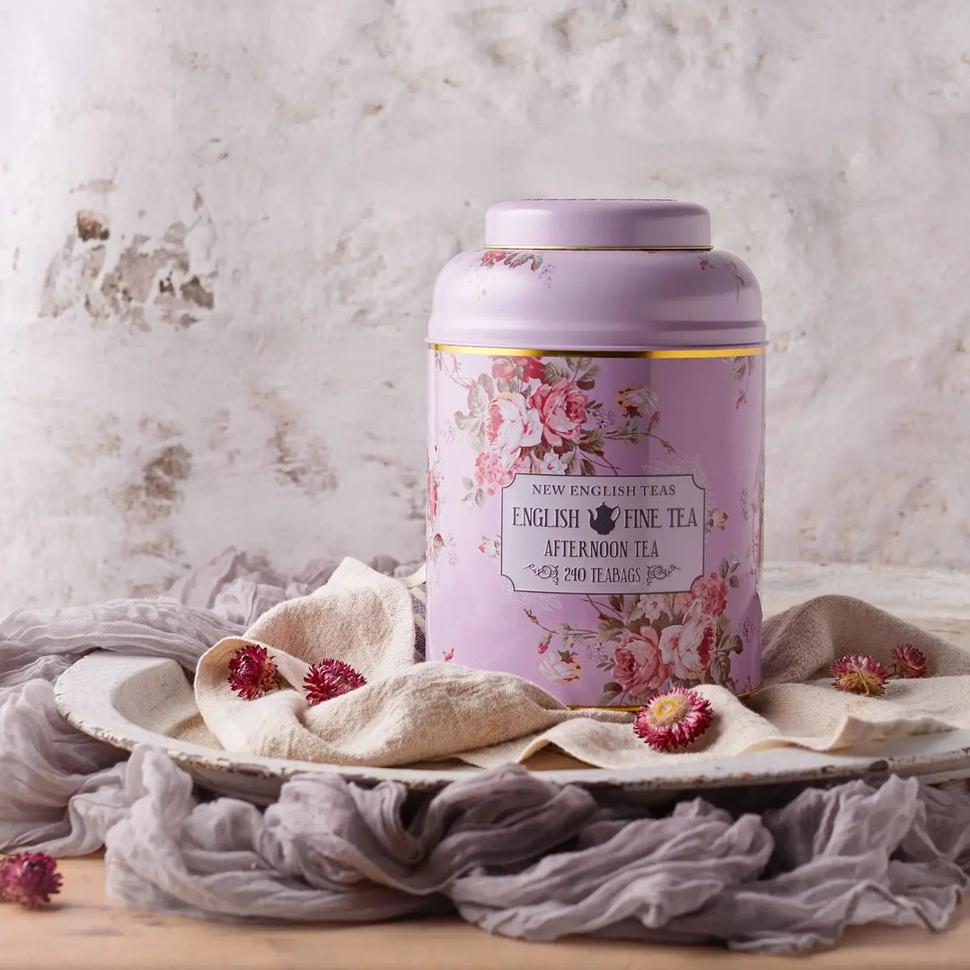 Vintage Floral 240 Teabag Tea Caddy - Lavender - New English Teas