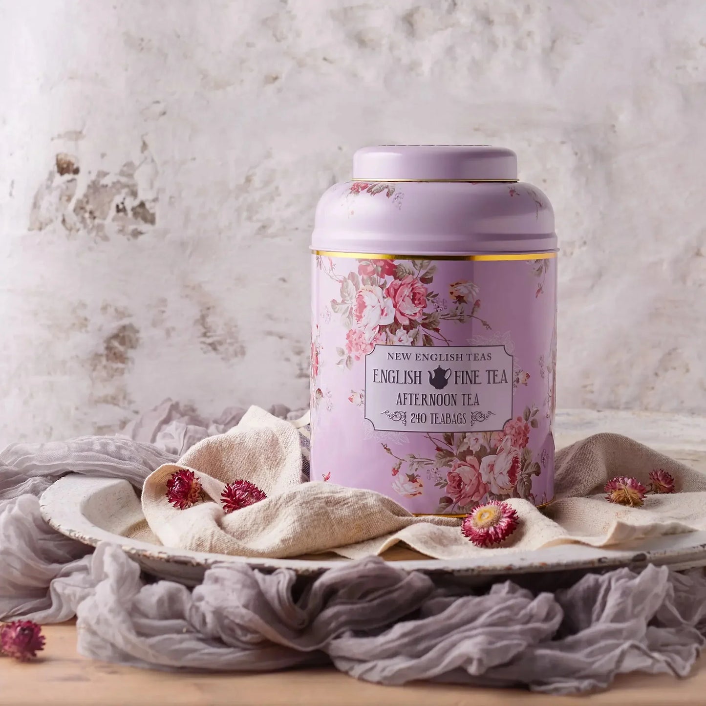 Vintage Floral 240 Teabag Tea Caddy - Lavender - New English Teas