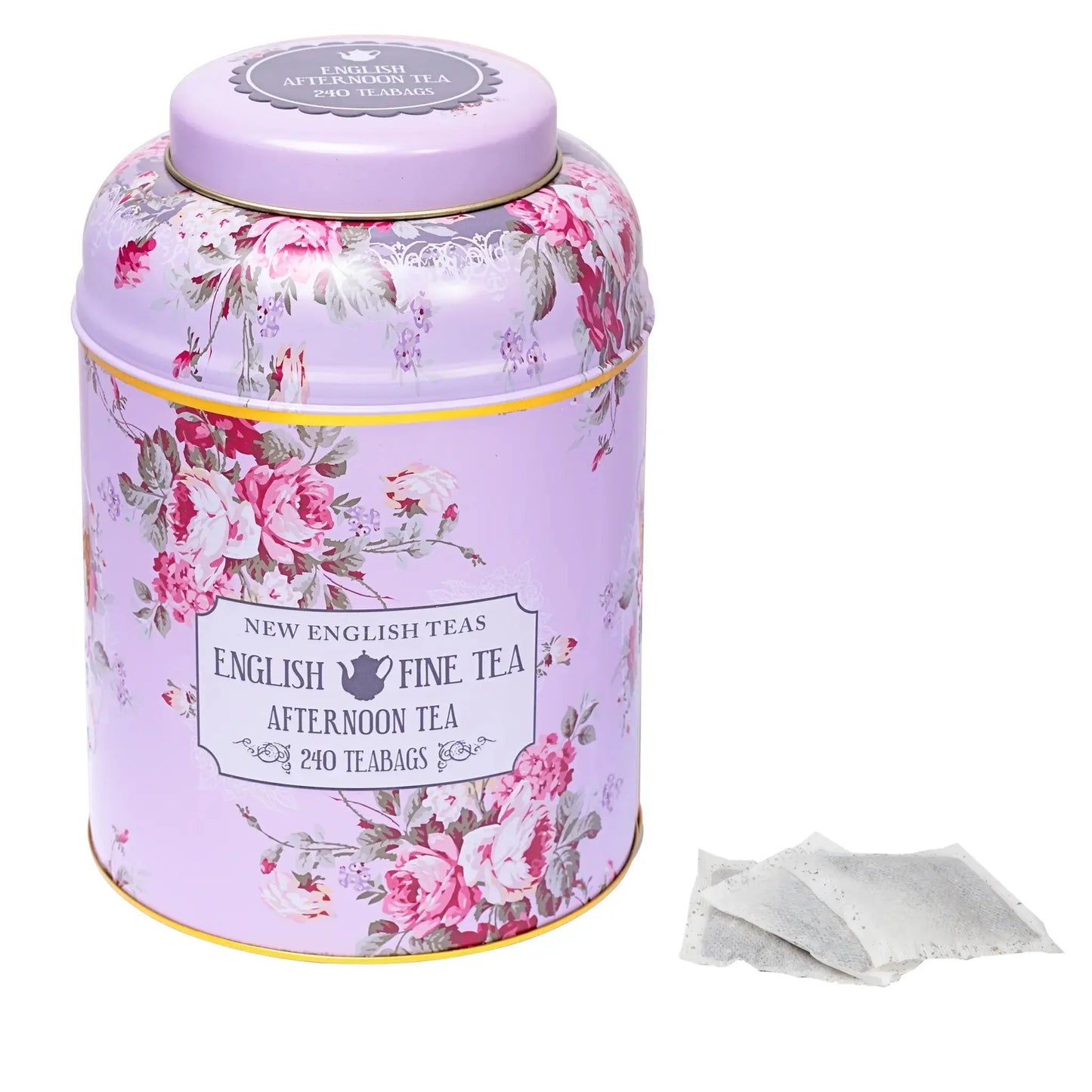 Vintage Floral 240 Teabag Tea Caddy - Lavender - New English Teas