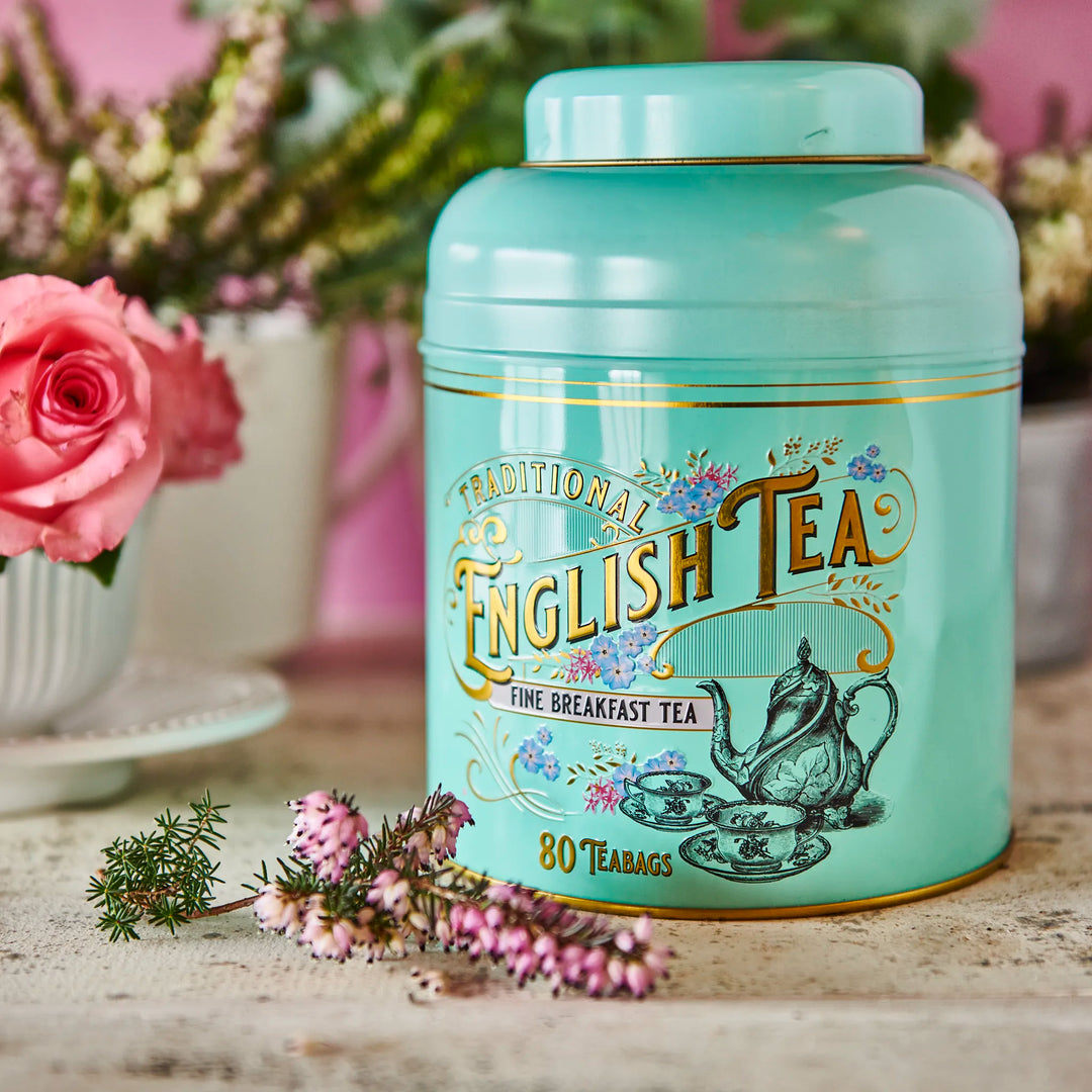 Vintage Victorian 80 Teabag Tea Caddy - Mint Green - New English Teas