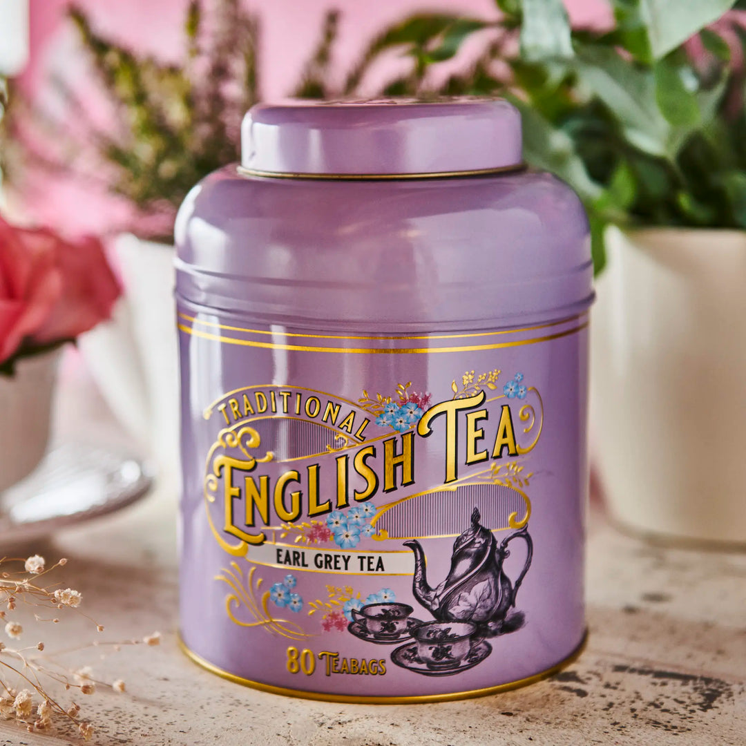 Vintage Victorian 80 Teabag Tea Caddy - Lilac - New English Teas