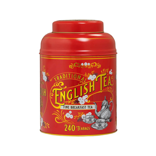 Vintage Victorian 240 Teabag Tea Caddy - Berry Red - New English Teas