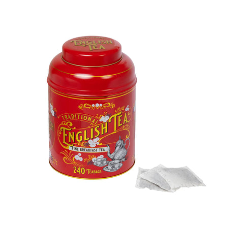 Vintage Victorian 240 Teabag Tea Caddy - Berry Red - New English Teas
