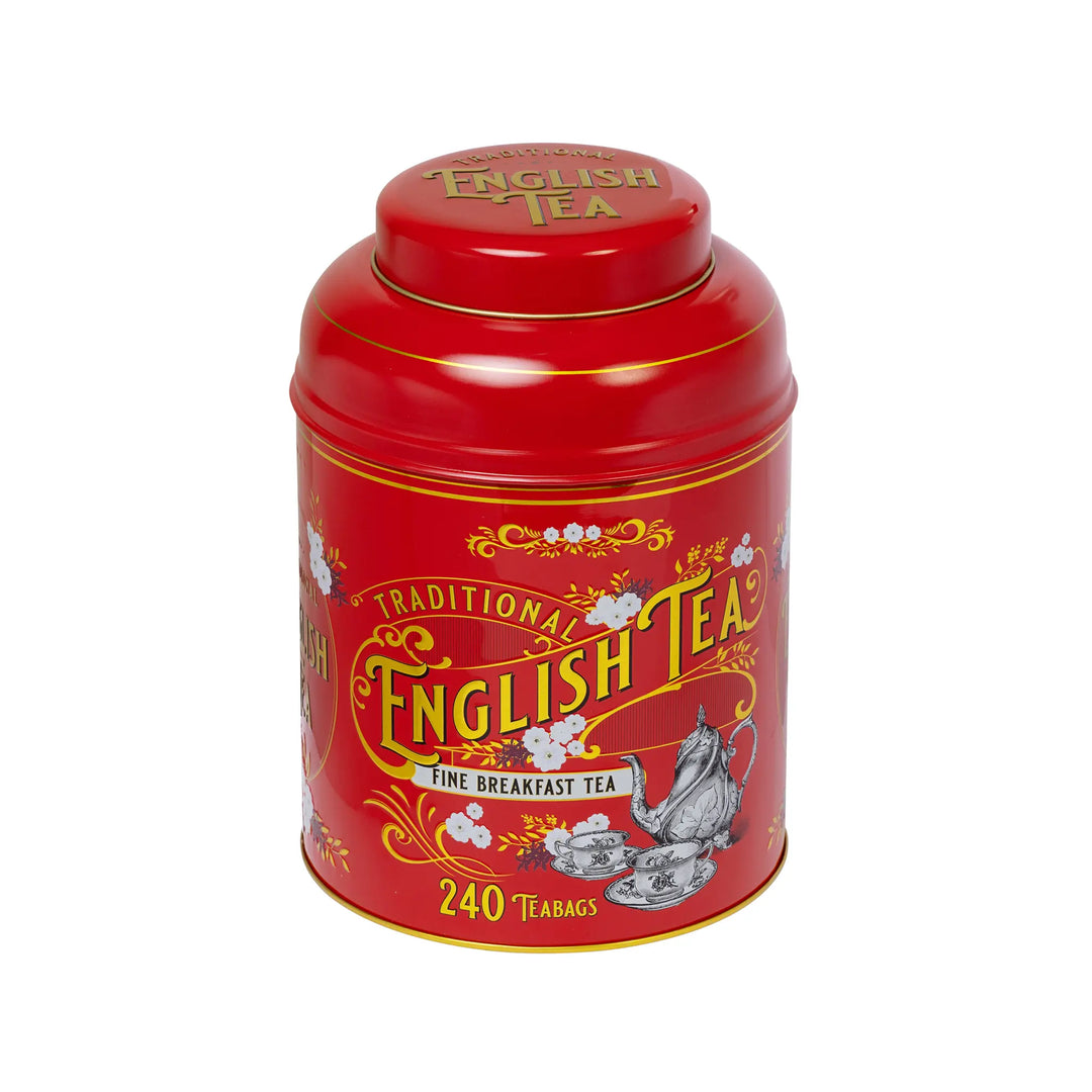 Vintage Victorian 240 Teabag Tea Caddy - Berry Red - New English Teas