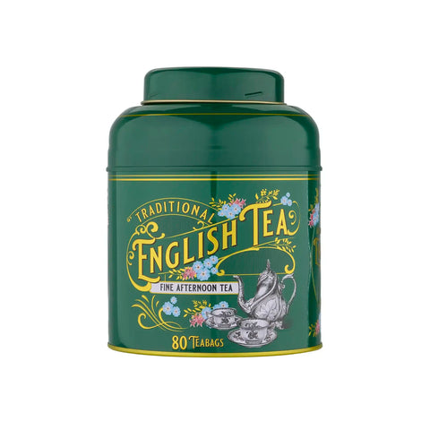 Vintage Victorian 80 Teabag Tea Caddy - Bottle Green - New English Teas