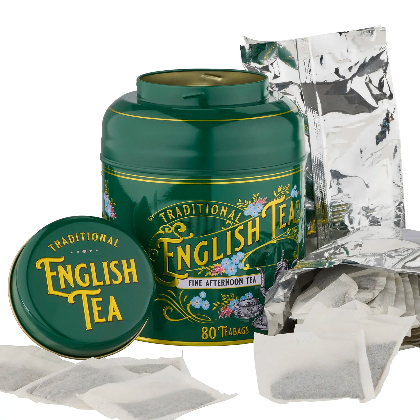 Vintage Victorian 80 Teabag Tea Caddy - Bottle Green - New English Teas