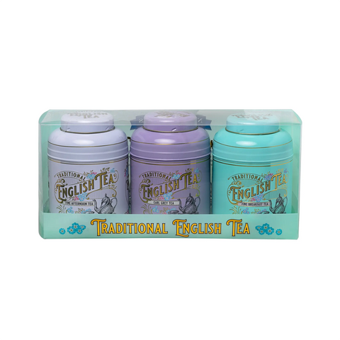 Vintage Victorian 80 Teabag Tea Caddy Gift Set - Ivory | Lavender | Mint Green - New English Teas