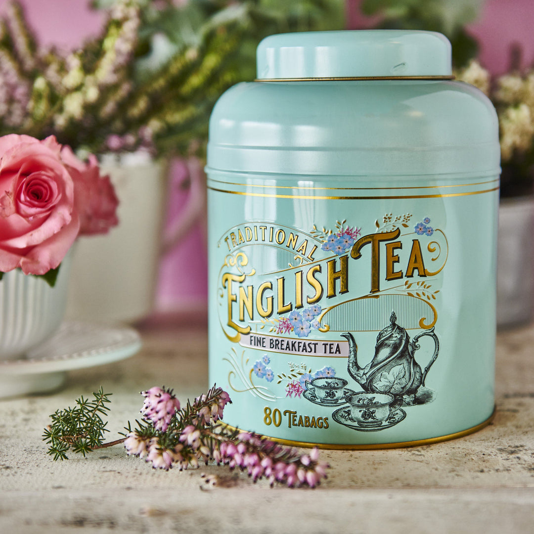 Vintage Victorian 80 Teabag Tea Caddy Gift Set - Ivory | Lavender | Mint Green - New English Teas