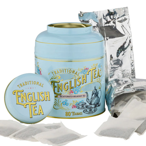 Vintage Victorian 80 Teabag Tea Caddy - Powder Blue - New English Teas