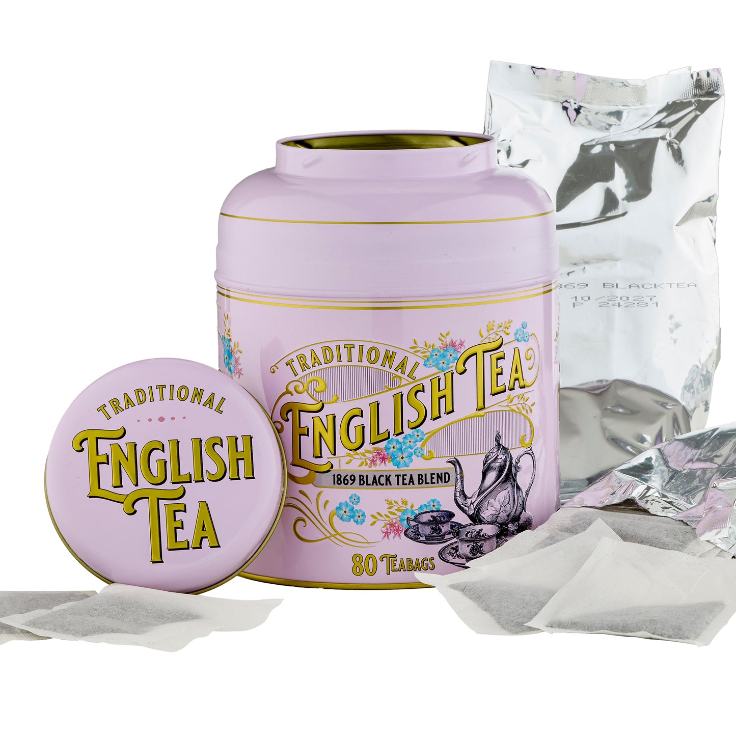 Vintage Victorian 80 Teabag Tea Caddy - Pink - New English Teas
