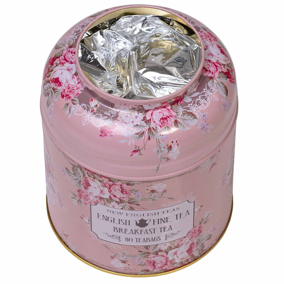 Vintage Floral 80 Teabag Tea Caddy - Blush - New English Teas