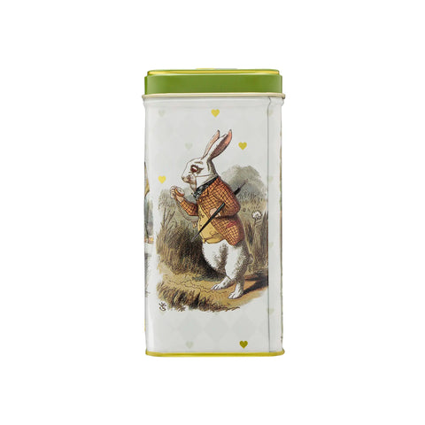 Tea tin with the March Hare illustration on a white background