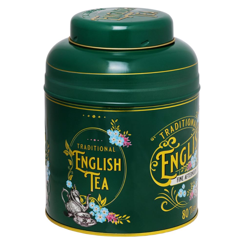 Vintage Victorian 80 Teabag Tea Caddy - Bottle Green - New English Teas