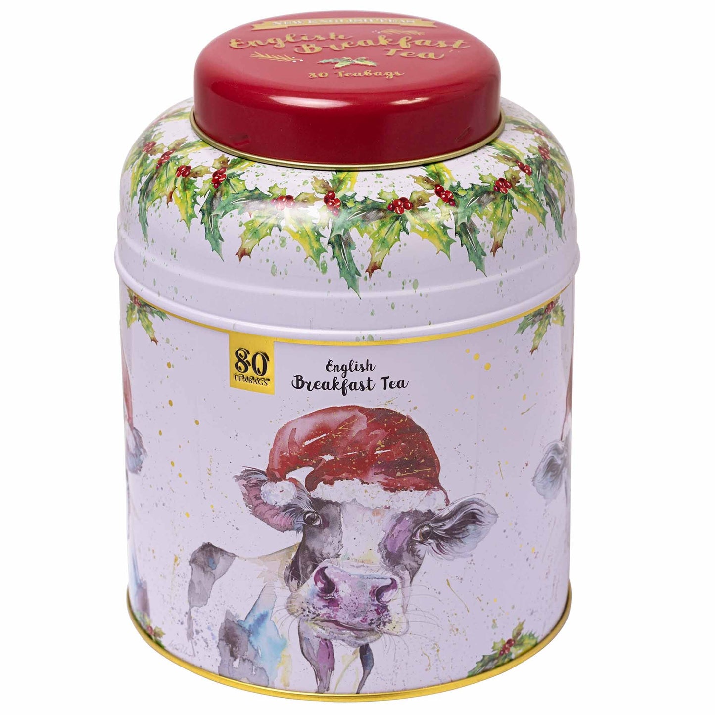 Nicola Rowles 80 Teabag Tea Caddy - Bluebell the Christmas Cow - New English Teas