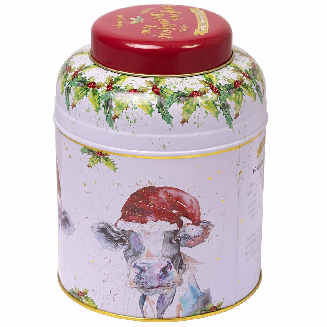 Nicola Rowles 80 Teabag Tea Caddy - Bluebell the Christmas Cow - New English Teas