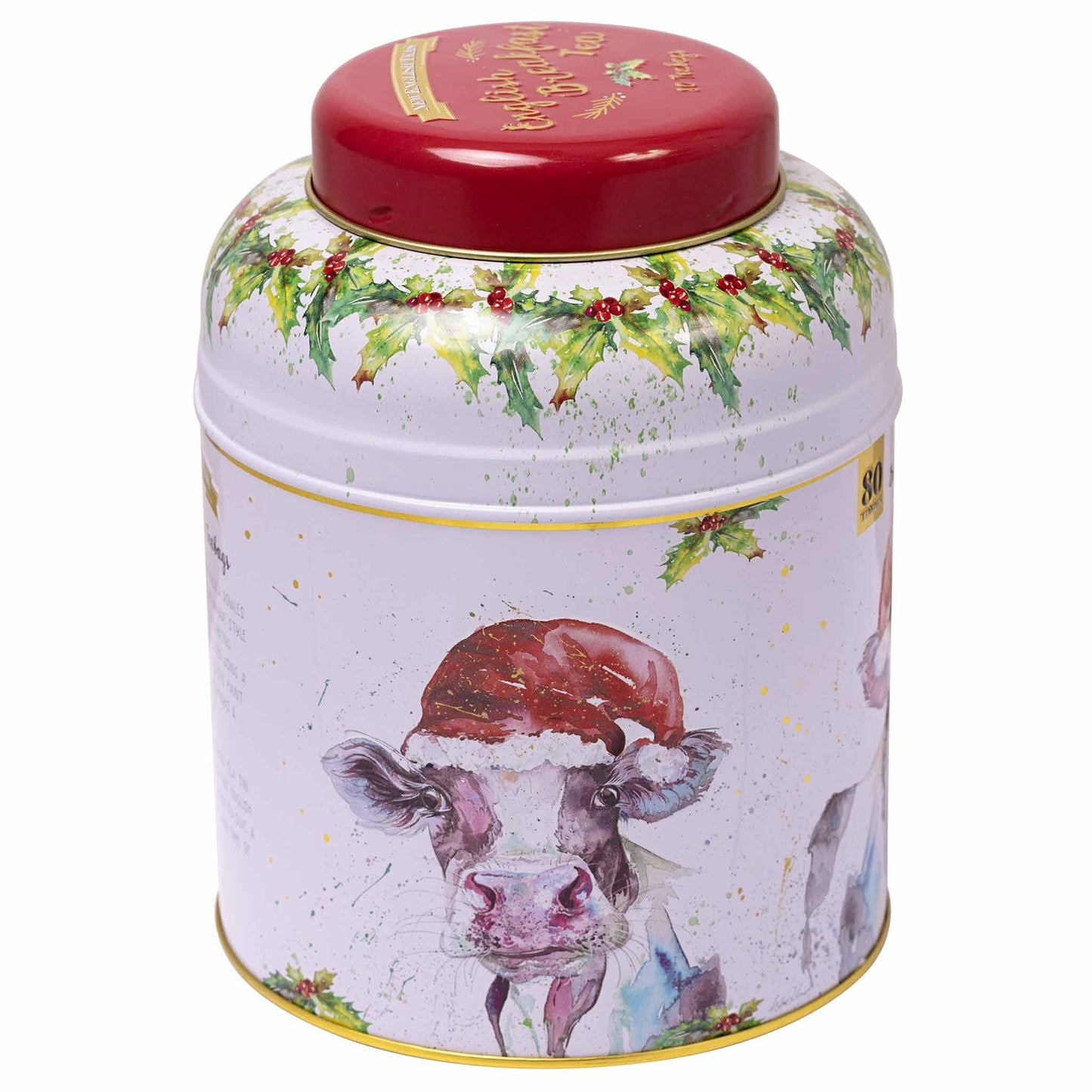 Nicola Rowles 80 Teabag Tea Caddy - Bluebell the Christmas Cow - New English Teas