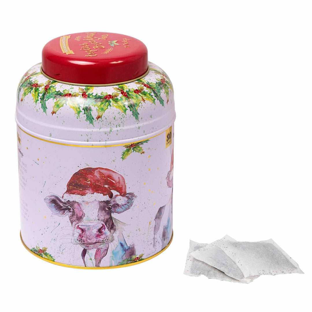 Nicola Rowles 80 Teabag Tea Caddy - Bluebell the Christmas Cow - New English Teas