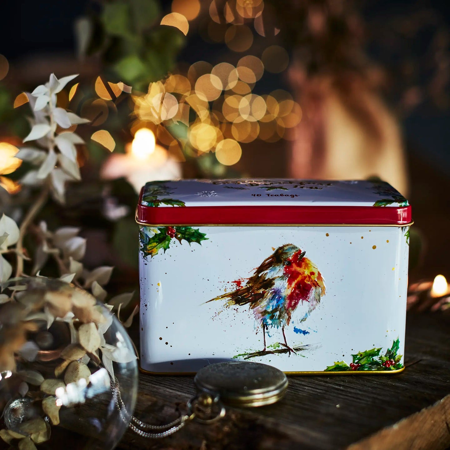 Christmas Robin Tea Tin by Nicola Rowles Tea Tins New English Teas 