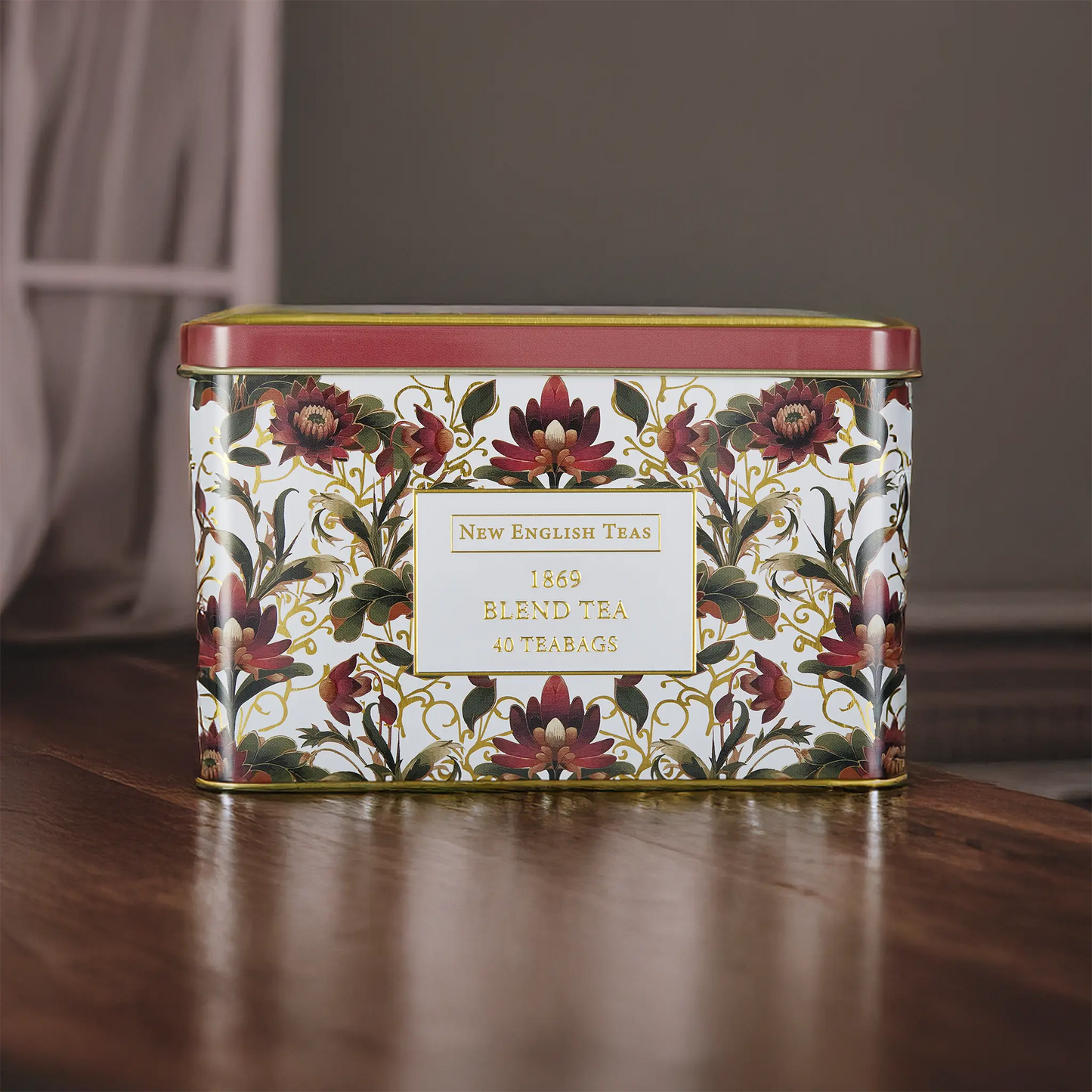 Embroidery Collection Lotus Flower Classic Tea Tin by New English Teas