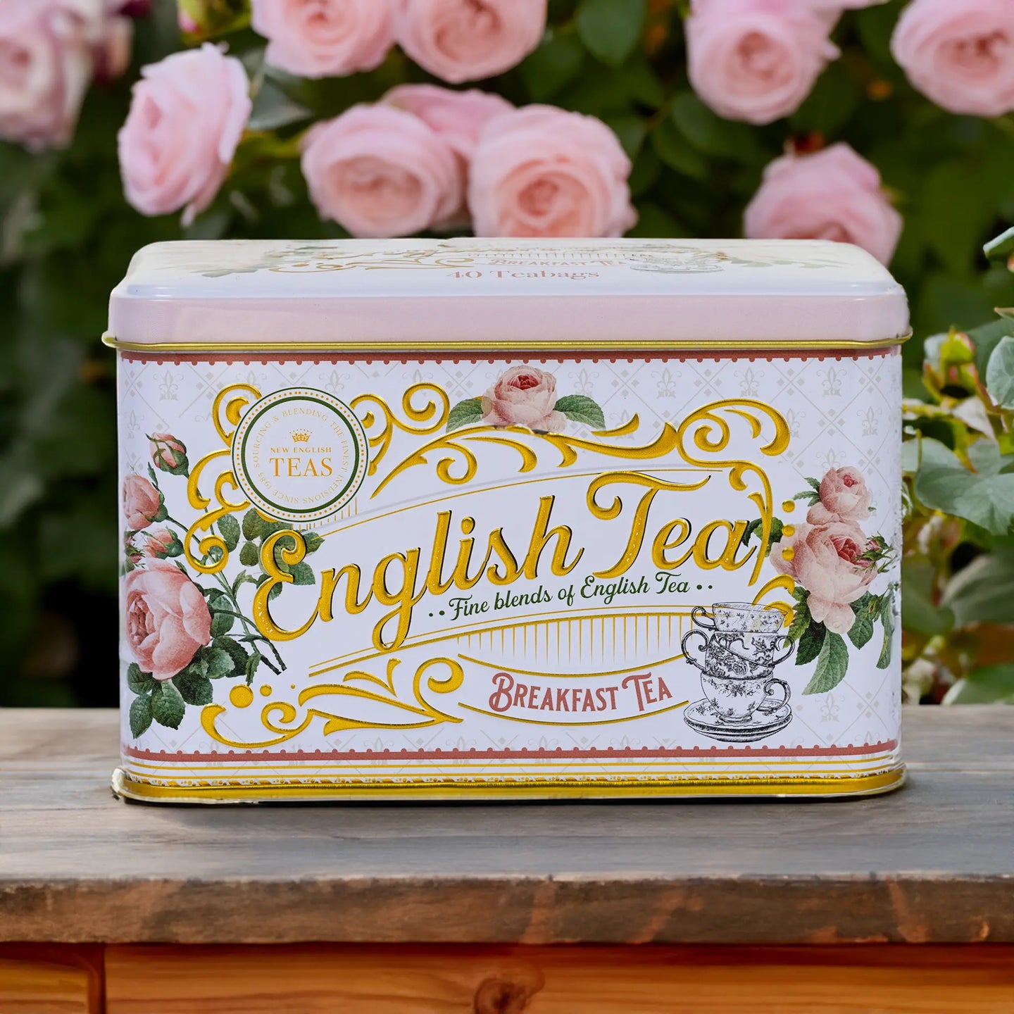 English Rose Classic Tea Tin with 40 Breakfast teabags - New English Teas