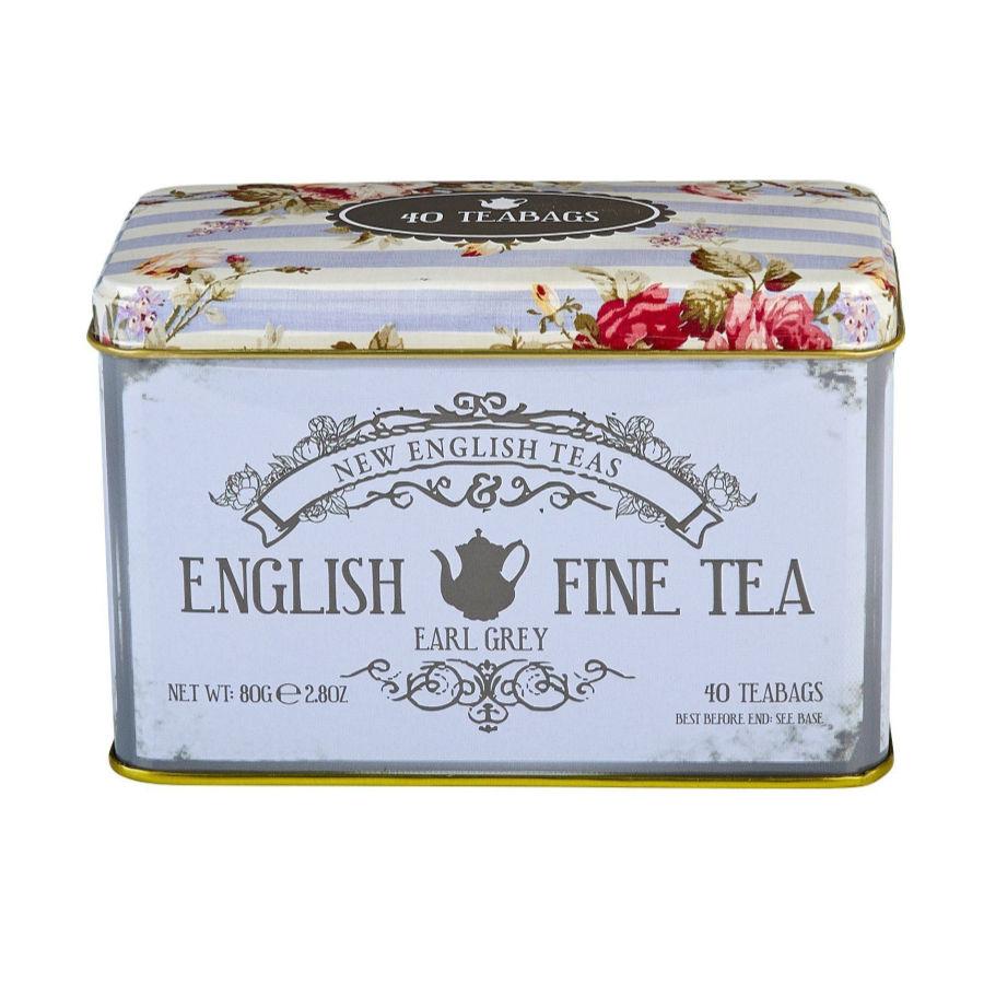 Vintage Floral Classic Tea Tin - Powder Blue - New English Teas