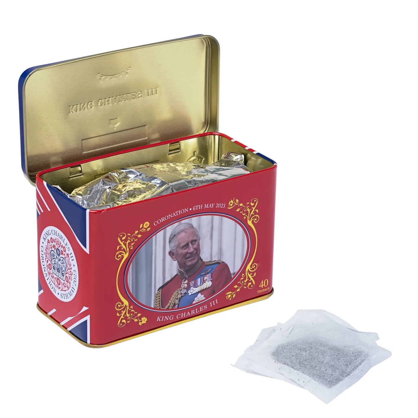 King Charles III Coronation Tea Tin with 40 English Breakfast Teabags Tea Tins New English Teas 