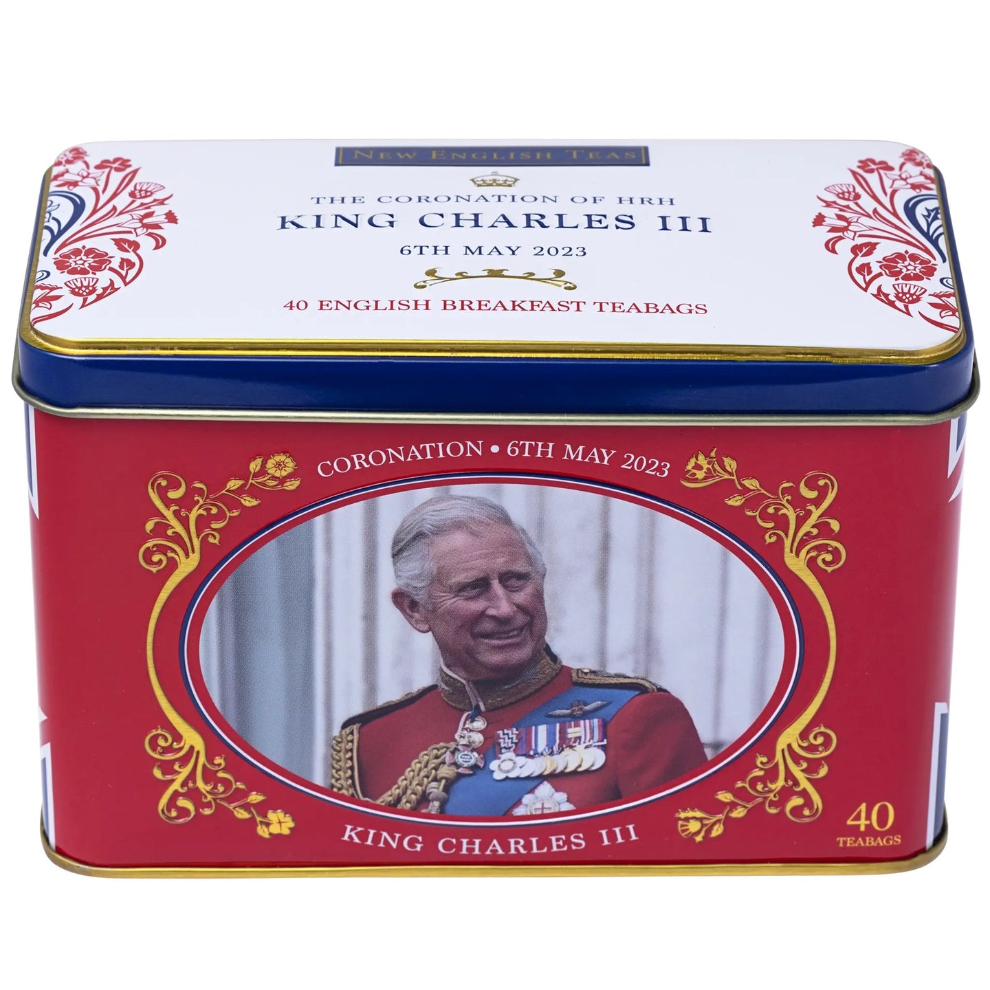 King Charles III Coronation Tea Tin with 40 English Breakfast Teabags Tea Tins New English Teas 