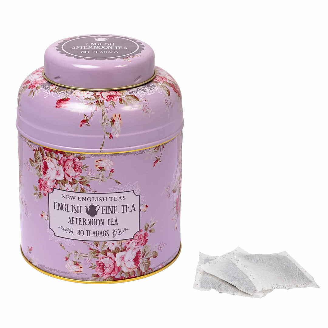 Vintage Floral 80 Teabag Tea Caddy - Lavender - New English Teas