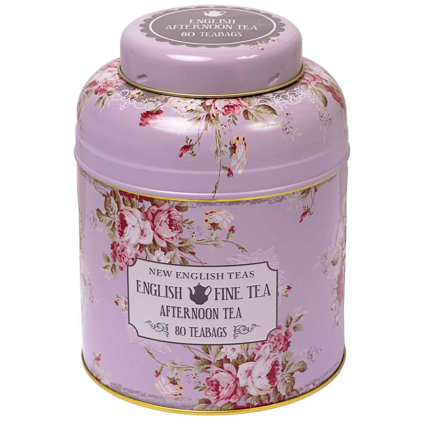 Vintage Floral 80 Teabag Tea Caddy - Lavender - New English Teas