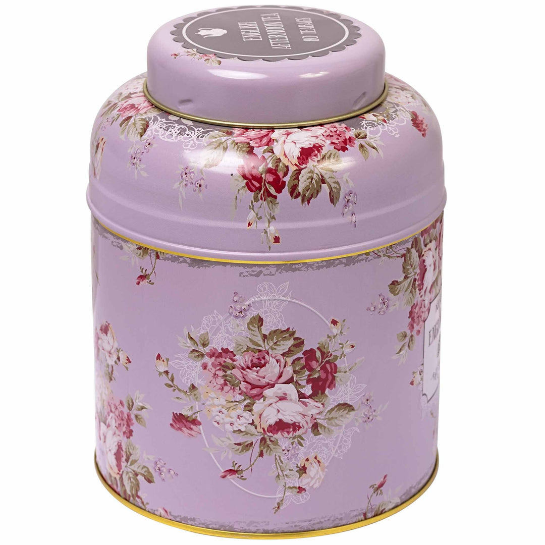 Vintage Floral 80 Teabag Tea Caddy - Lavender - New English Teas