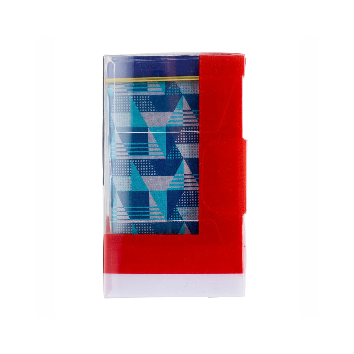 Side view of the London Underground mini tin gift set showing the branded red packaging revealing the mini tea tins inside.