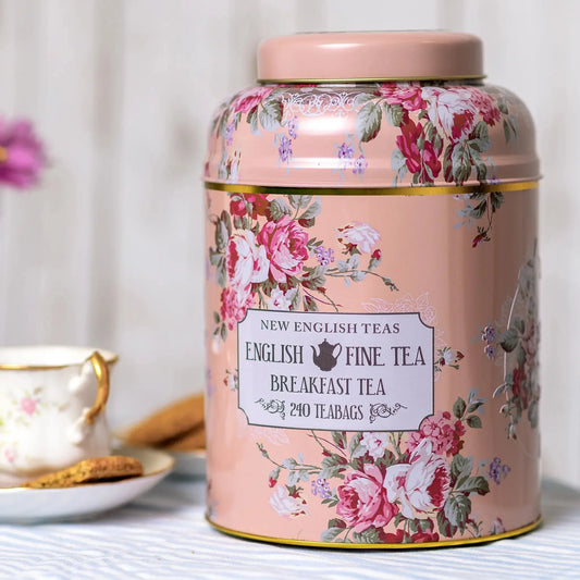 Vintage Floral 240 Teabag Tea Caddy - Blush - New English Teas