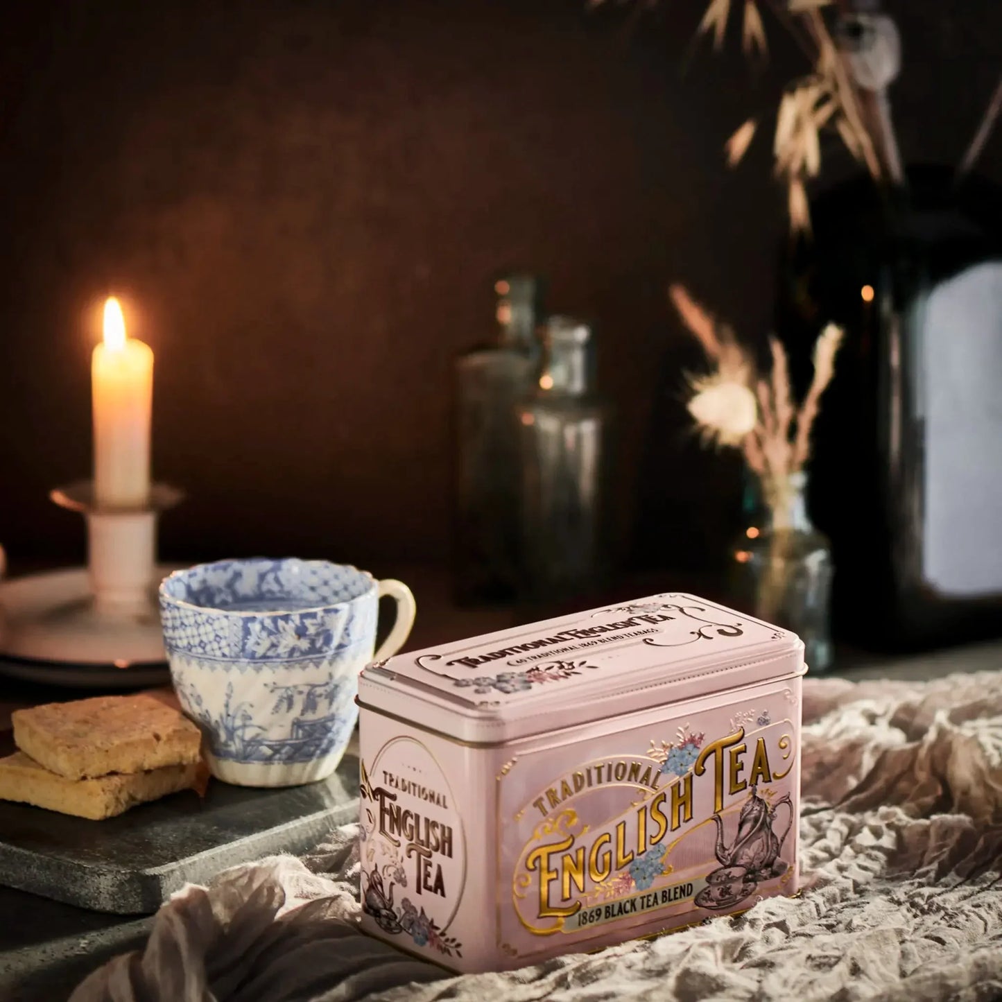 Vintage Victorian Classic Tea Tin - Pink - New English Teas