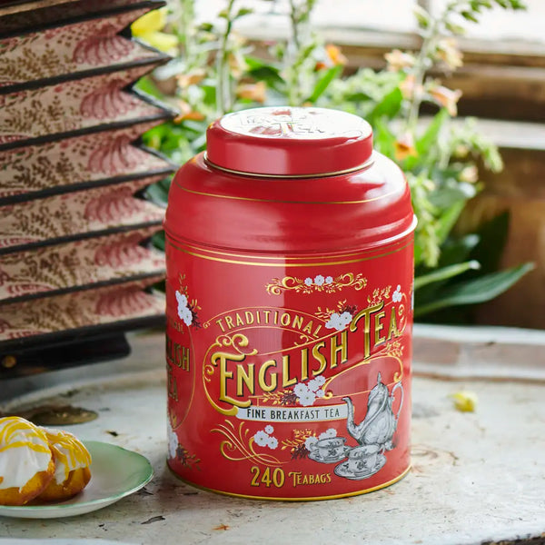 Vintage Victorian 240 Teabag Tea Caddy - Berry Red - New English Teas