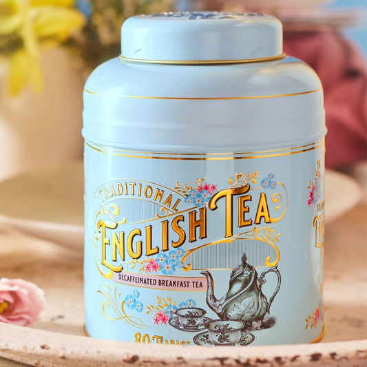Vintage Victorian 80 Teabag Tea Caddy - Powder Blue - New English Teas