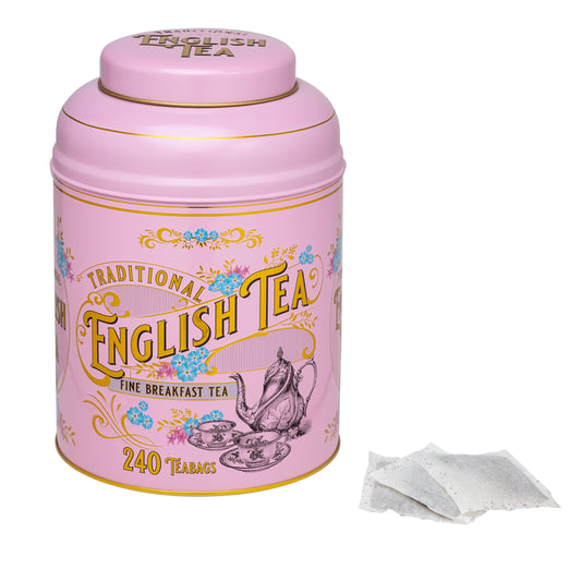 Vintage Victorian 240 Teabag Tea Caddy - Pink - New English Teas
