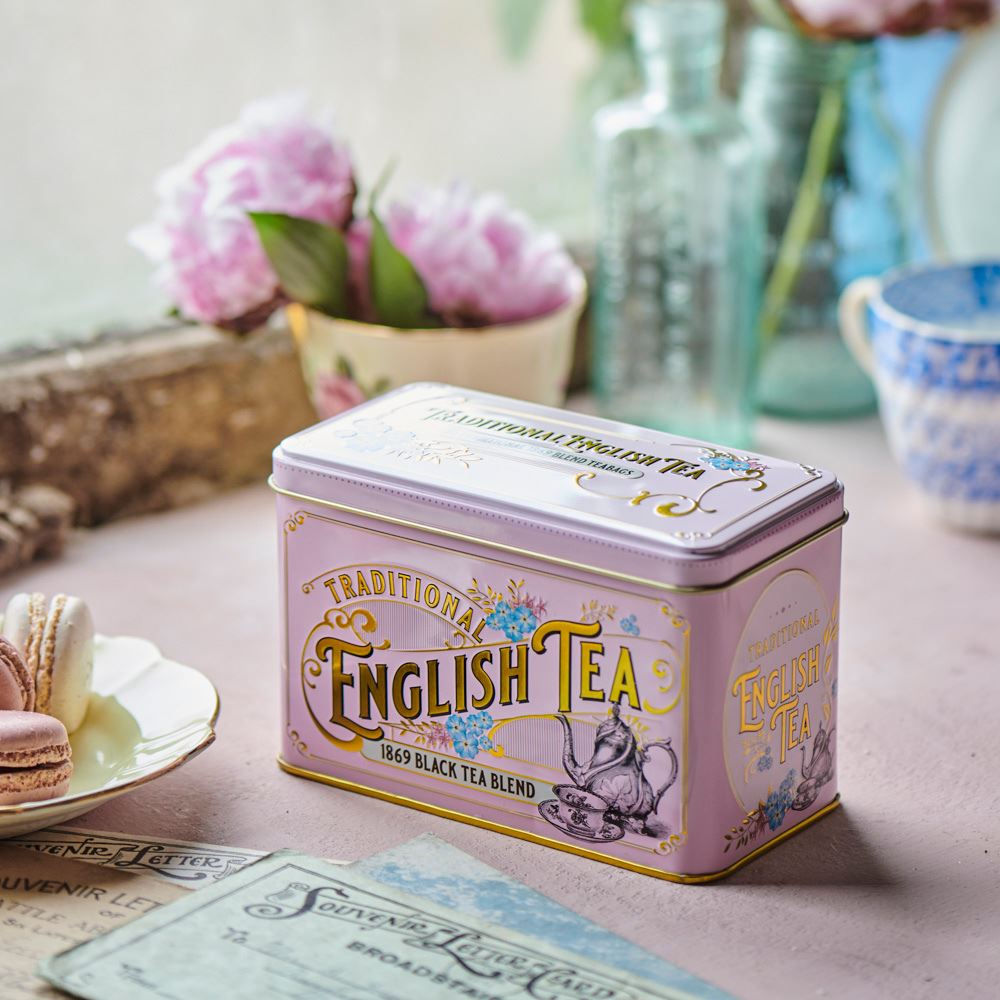 Vintage Victorian Classic Tea Tin - Pink - New English Teas