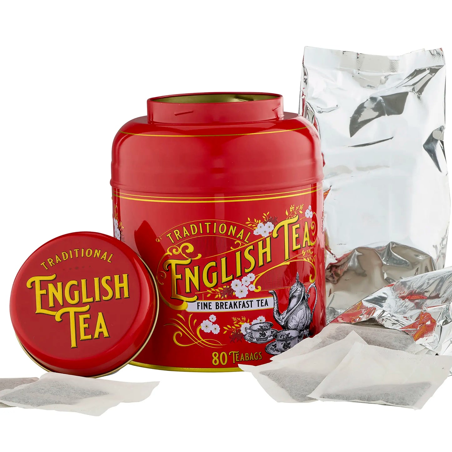 Vintage Victorian 80 Teabag Tea Caddy - Blood Red - New English Teas