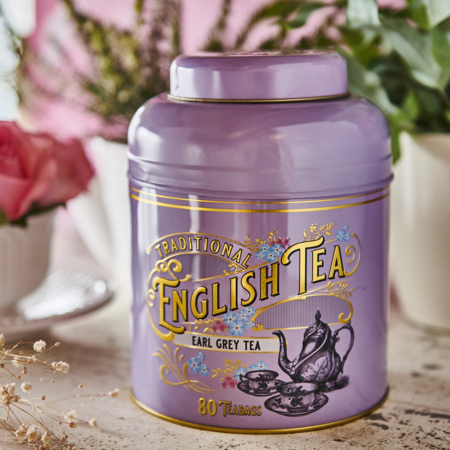 Vintage Victorian 80 Teabag Tea Caddy Gift Set - Ivory | Lavender | Mint Green - New English Teas
