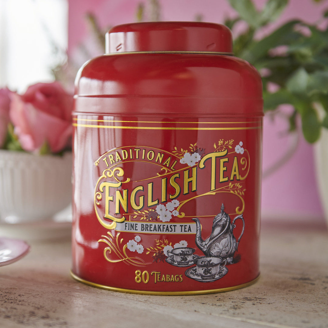 Vintage Victorian 80 Teabag Tea Caddy - Blood Red - New English Teas